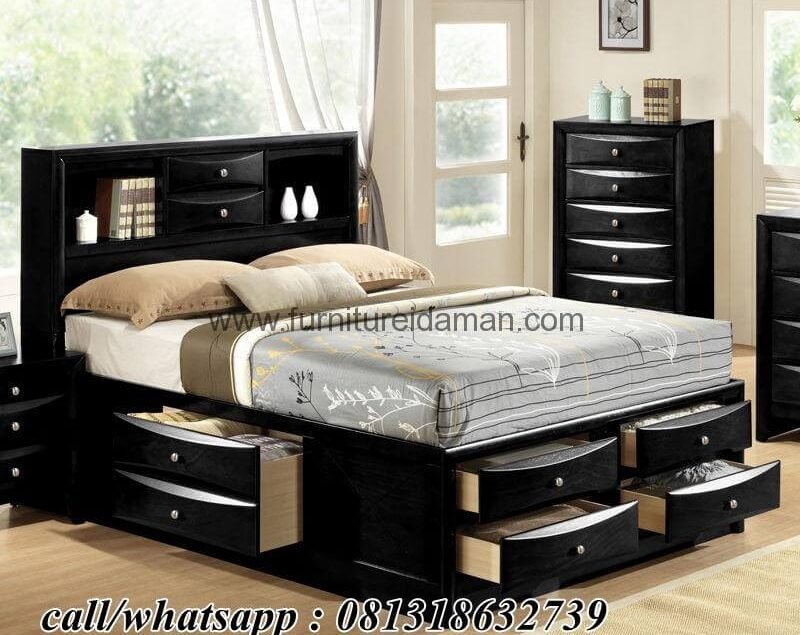 Set Tempat Tidur Minimalis Sorong Hitam Ski 07 Furniture Idaman