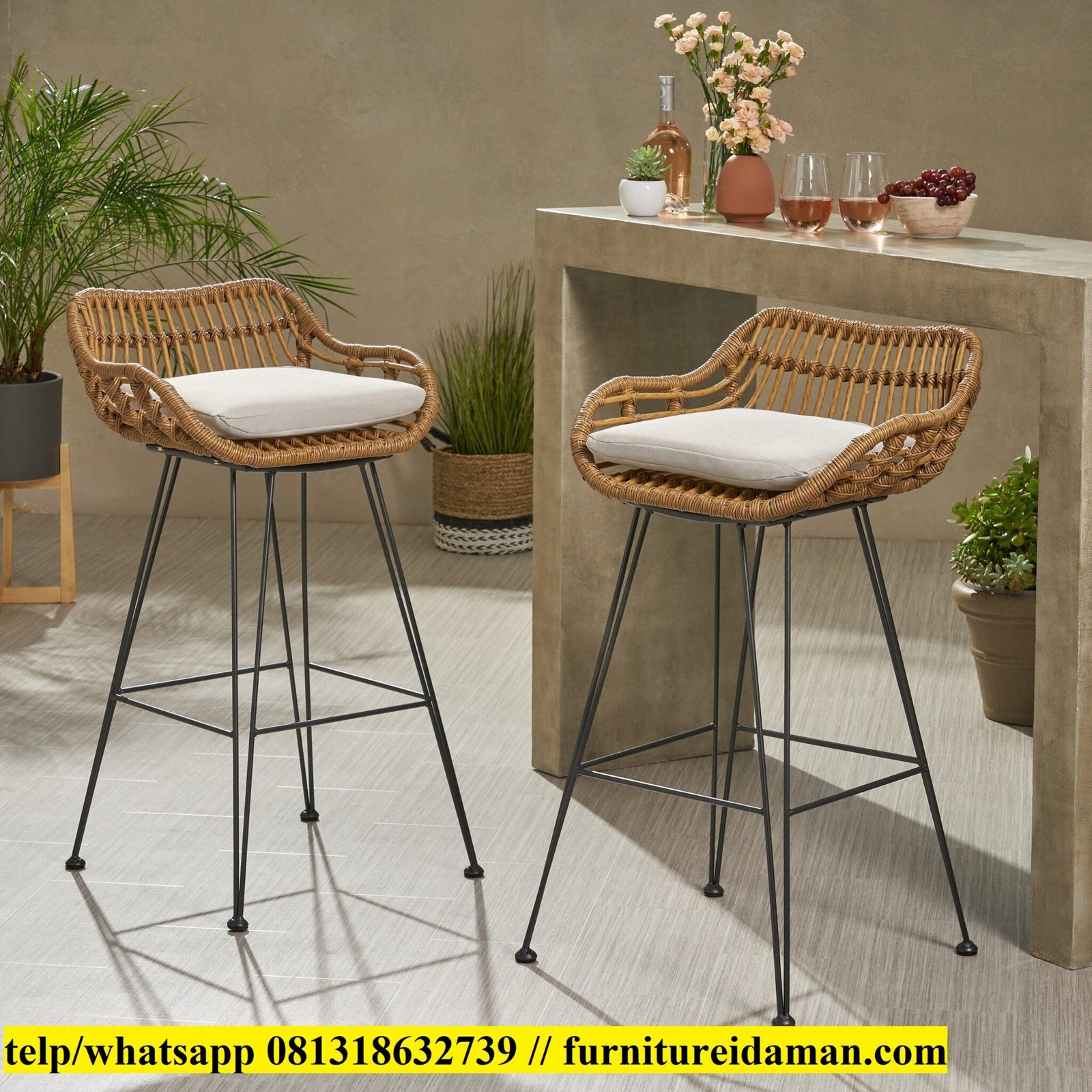  Kursi  Bar Rotan Barstool Metal  KCI 401 Furniture Idaman